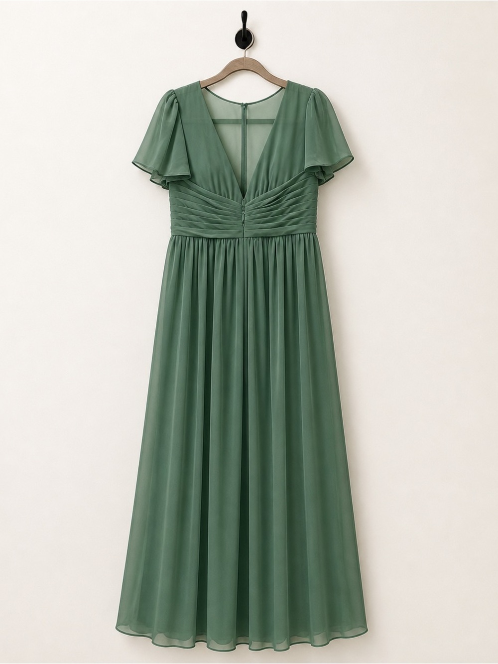 NWT Azazie Sage Green V-Neck Flutter Sleeve Maxi Dress bridesmaid formal gown A8 - Picture 14 of 14